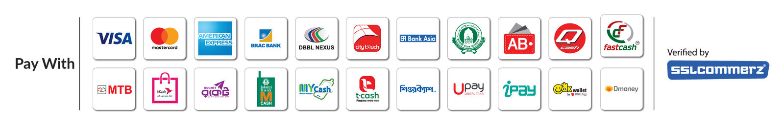 Payment methods supported by SSLCommerz